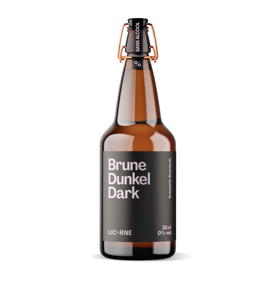 a beer bottle with a dark ethiquette